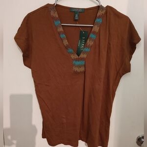 Ralph Lauren Beaded V neck Shirt Sz.M NWT